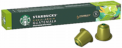 10 קפסולות קפה Starbucks אלומיניום תואמות נספרסו בטעם גוואטמלה חוזק 5