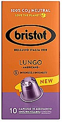 10 קפסולות אלומניום תואם נספרסו Bristot Lungo Americano חוזק 5 10 קפסולות אלומניום תואם נספרסו Bristot Lungo Americano חוזק 5