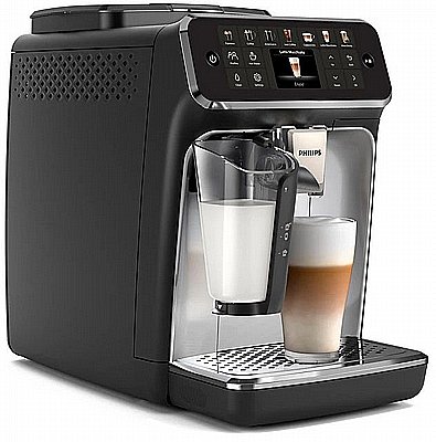 מכונת קפה אוטומטיות Philips 4400 LatteGo - EP4446/70 צבע שחור כרום 12 סוגי משקאות כולל 2 קילו קפה מתנה לבחירה