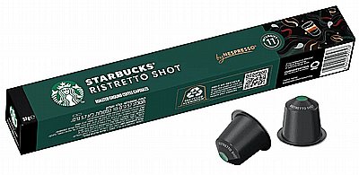 10 קפסולות קפה Starbucks אלומיניום תואמות נספרסו ריסטרטו RISTRETTO SHOT חוזק 11