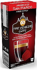 10 קפסולות תואם נספרסו תוצרת איטליה Tre Venezie Arabica di San Marco חוזק 3/5 10 קפסולות תואם נספרסו תוצרת איטליה Tre Venezie Arabica di San Marco חוזק 3/5
