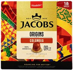 18 קפסולות אלומניום תואם נספרסו גייקובס JACOBS COLOMBIA עוצמה 9/12 18 קפסולות אלומניום תואם נספרסו גייקובס JACOBS COLOMBIA עוצמה 9/12