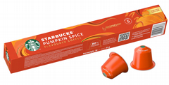 10 קפסולות קפה Starbucks אלומיניום תואמות נספרסו בטעם גינגר אגוז מוסקט וקינמון Pumpkin Spice חוזק 5 10 קפסולות קפה Starbucks אלומיניום תואמות נספרסו בטעם גינגר אגוז מוסקט וקינמון Pumpkin Spice חוזק 5