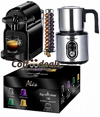 מכונת קפה nespresso c40 + מקציף +מעמד + 100 קפסולות תואמות