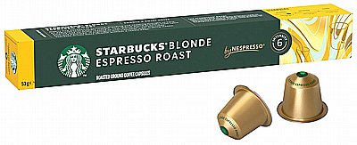 10 קפסולות קפה Starbucks אלומיניום תואמות נספרסו בטעם אספרסו בלונד חוזק 6