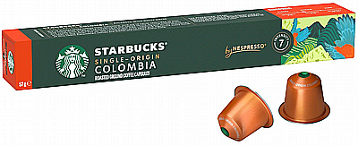 10 קפסולות קפה Starbucks אלומיניום תואמות נספרסו בטעם קולומביה חוזק 7