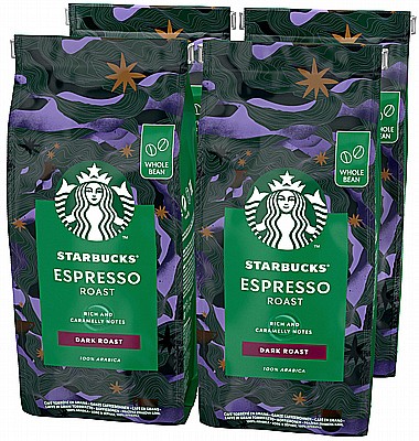 4 שקיות של 450 גרם פולי קפה Starbucks 100% arabica Dark Roast Espresso