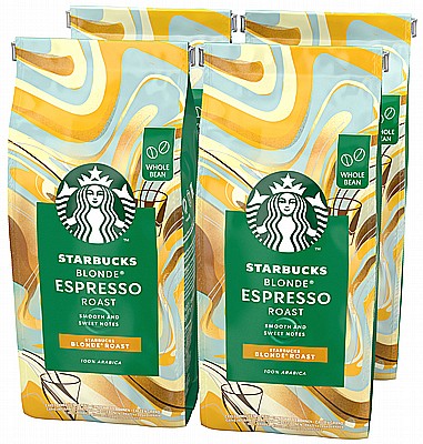 4 שקיות של 450 גרם פולי קפה Starbucks 100% arabica Blonde Roast Espresso