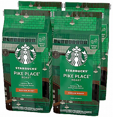 4 שקיות של 450 גרם פולי קפה Starbucks 100% arabica Pike Place medium Roast Espresso