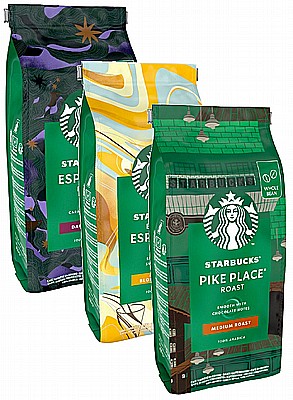 4 שקיות של 450 גרם פולי קפה Starbucks 100% arabica MIX