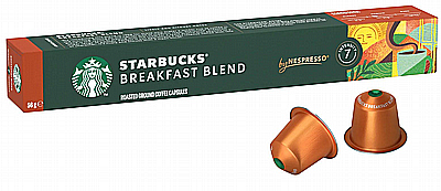 10 קפסולות קפה Starbucks אלומיניום תואמות נספרסו בטעם בריקפאסט