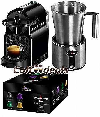 מכונת קפה nespresso c40 + מקציף + 100 קפסולות תואמות